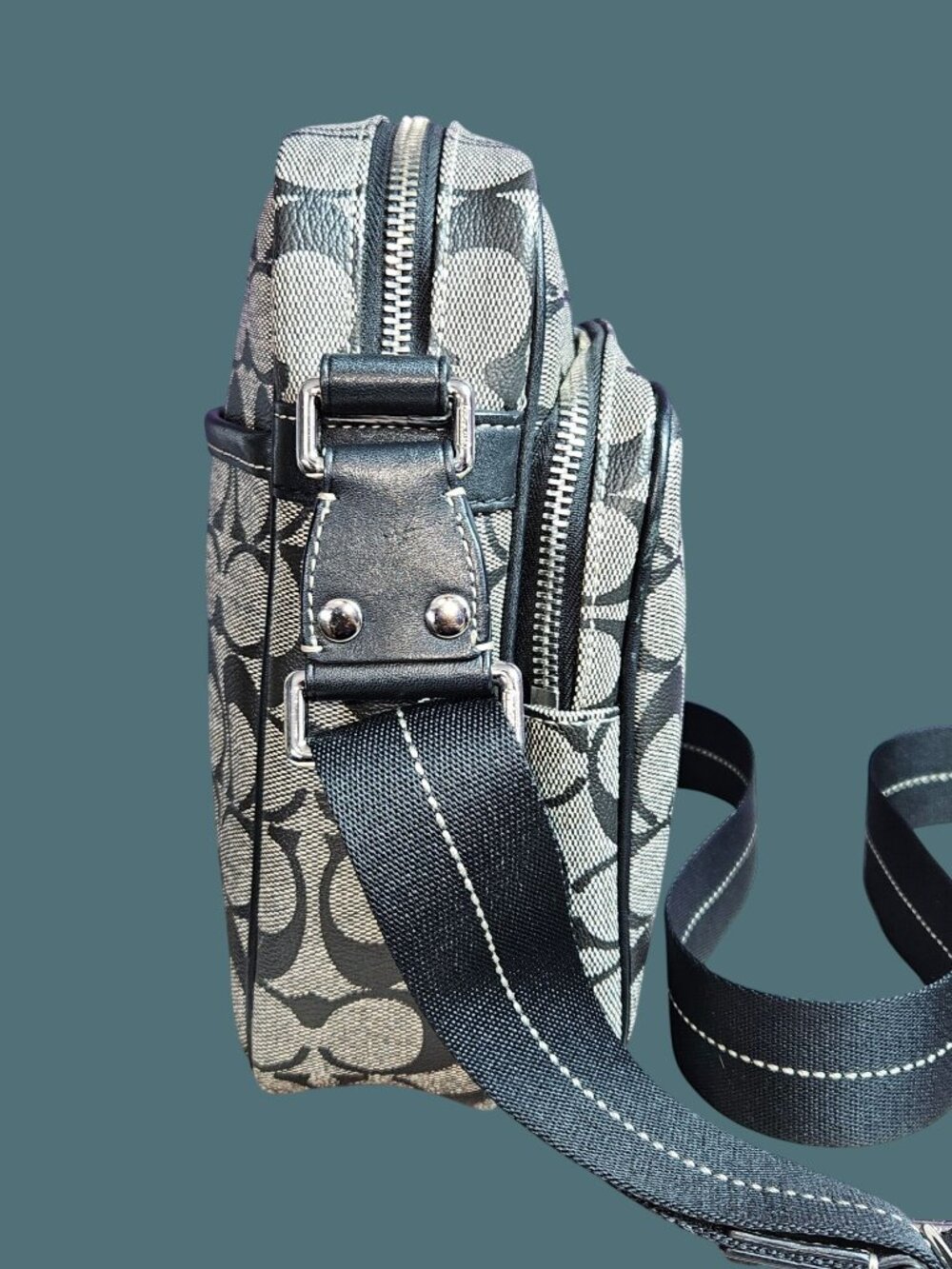 Coach Signature Stripe Flight Canvas Crossbody Shoulder Messenger Bag - Unisex - Picture 5 of 15